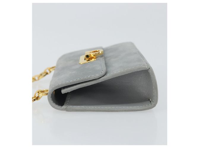 Pochette a spalla con catena Gancini in suede grigio e oro Auth 163100V di Salvatore Ferragamo - vista 4