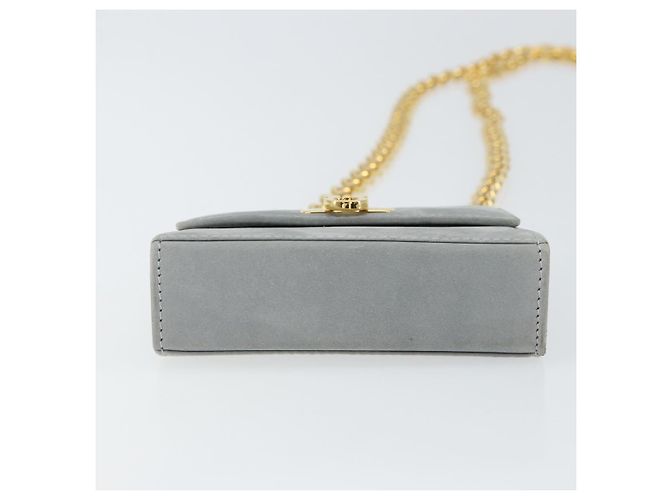 Pochette a spalla con catena Gancini in suede grigio e oro Auth 163100V di Salvatore Ferragamo - vista 5