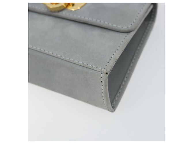 Pochette a spalla con catena Gancini in suede grigio e oro Auth 163100V di Salvatore Ferragamo - vista 8