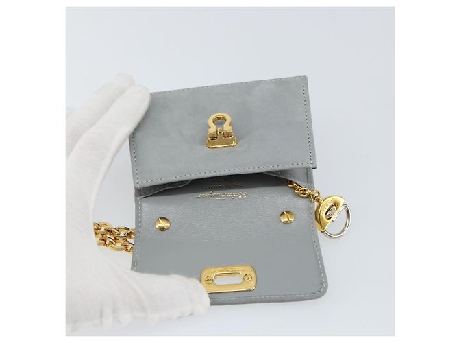Pochette a spalla con catena Gancini in suede grigio e oro Auth 163100V di Salvatore Ferragamo - vista 9
