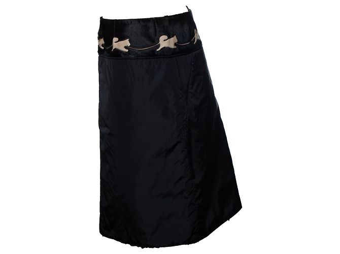 Falda de nailon negra con piel de potro de Prada Negro - vista 2