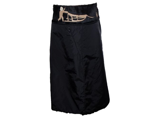 Falda de nailon negra con piel de potro de Prada Negro - vista 4