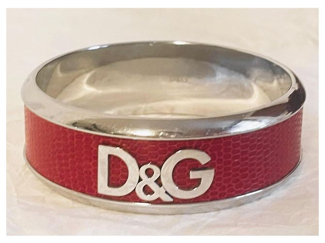 Iconico bracciale DOLCE & GABBANA in pelle rossa effetto rettile e acciaio Argento Rosso - vista 10