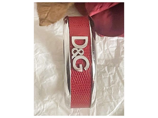 Iconico bracciale DOLCE & GABBANA in pelle rossa effetto rettile e acciaio Argento Rosso - vista 12