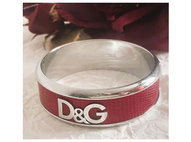 Iconico bracciale DOLCE & GABBANA in pelle rossa effetto rettile e acciaio Argento Rosso - vista 2