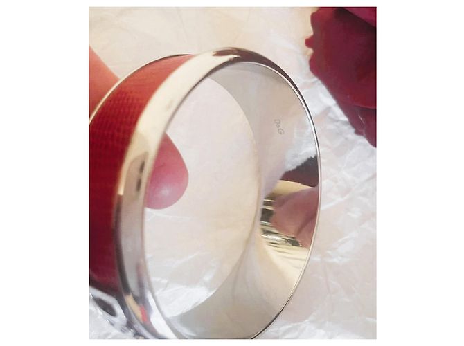 Iconico bracciale DOLCE & GABBANA in pelle rossa effetto rettile e acciaio Argento Rosso - vista 3