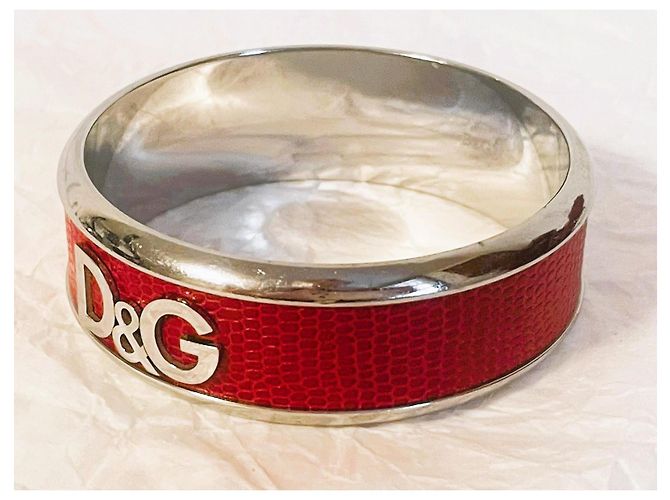 Iconico bracciale DOLCE & GABBANA in pelle rossa effetto rettile e acciaio Argento Rosso - vista 4