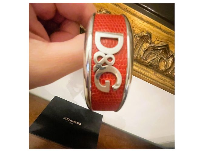 Iconico bracciale DOLCE & GABBANA in pelle rossa effetto rettile e acciaio Argento Rosso - vista 5