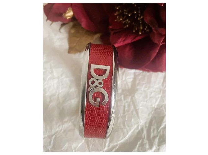 Iconico bracciale DOLCE & GABBANA in pelle rossa effetto rettile e acciaio Argento Rosso - vista 8