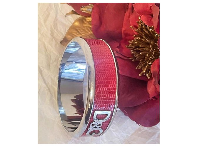 Iconico bracciale DOLCE & GABBANA in pelle rossa effetto rettile e acciaio Argento Rosso - vista 9