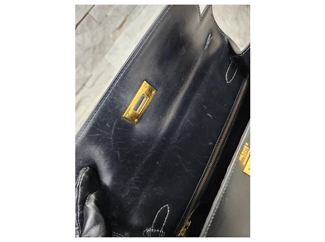 Hermès Kelly 28 in pelle box nera Nocciola - vista 10