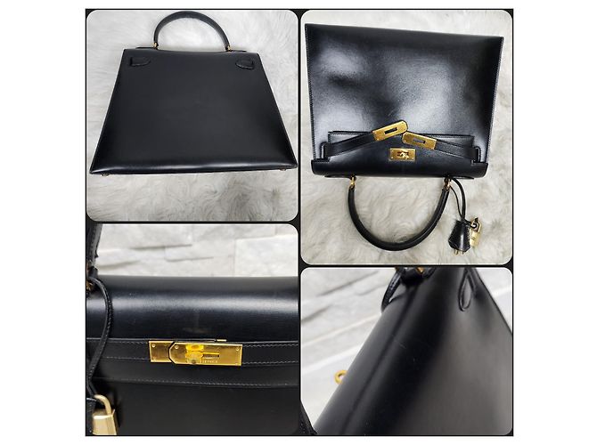 Hermès Kelly 28 in pelle box nera Nocciola - vista 13