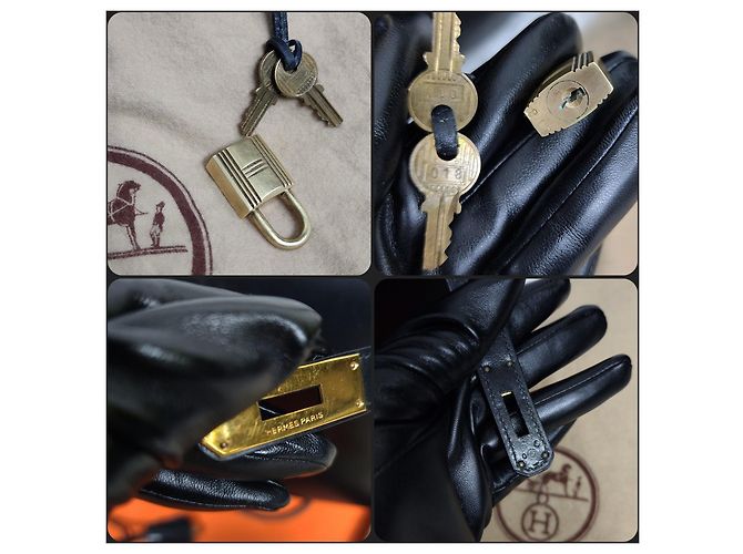 Hermès Kelly 28 in pelle box nera Nocciola - vista 14