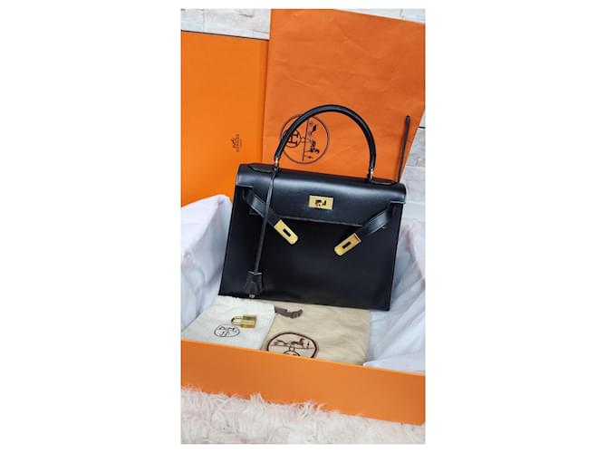Hermès Kelly 28 in pelle box nera Nocciola - vista 2