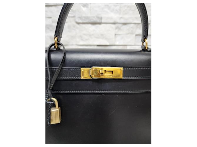 Hermès Kelly 28 in pelle box nera Nocciola - vista 3