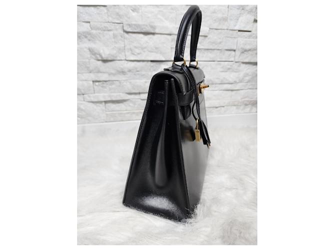 Hermès Kelly 28 in pelle box nera Nocciola - vista 6