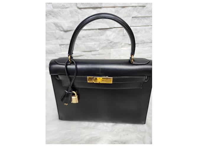 Hermès Kelly 28 in pelle box nera Nocciola - vista 8