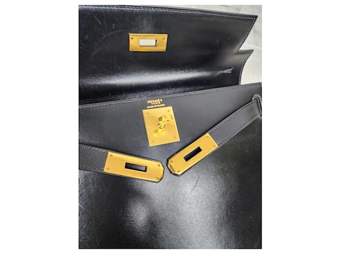Hermès Kelly 28 in pelle box nera Nocciola - vista 9