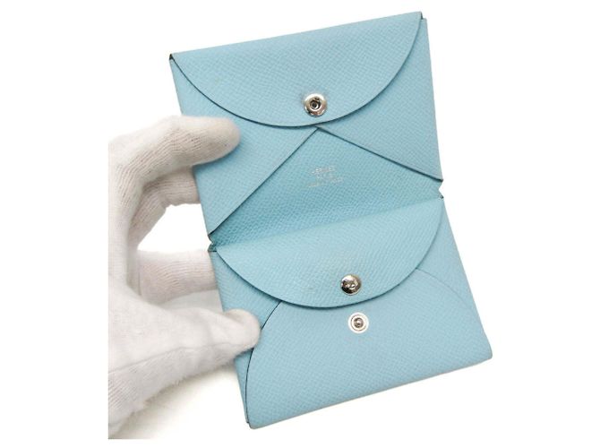 Tarjetero Calvi Duo en cuero Epsom de Hermès Azul claro - vista 3