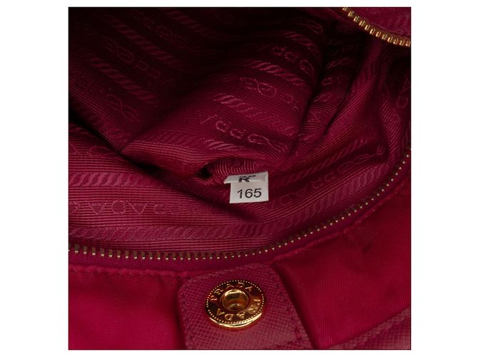 Borsa Tote in Tessuto con Bordo Saffiano Rosa di Prada - vista 7