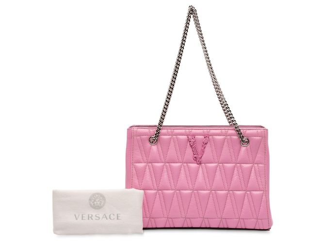 Borsa Virtus in pelle trapuntata rosa di Versace - vista 12