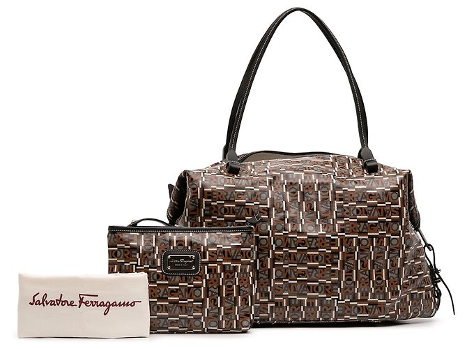 Salvatore Ferragamo Tote de lona recubierta Gancini marrón Ferragamo Castaño - vista 12