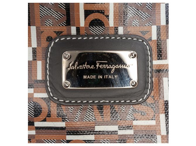 Salvatore Ferragamo Tote de lona recubierta Gancini marrón Ferragamo Castaño - vista 5