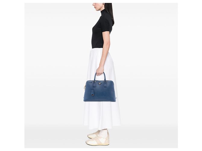 Borsa Promenade Saffiano Lux blu grande di Prada - vista 6