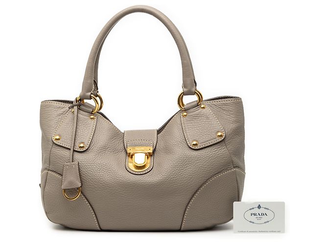 Prada Schultertasche aus grauem Vitello Daino Braun Anthrazitgrau - Ansicht 7