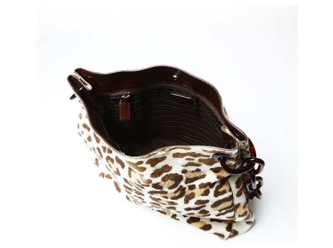 Bolso de cadena de cuero marrón con coleta y estampado de leopardo de Prada Castaño - vista 12