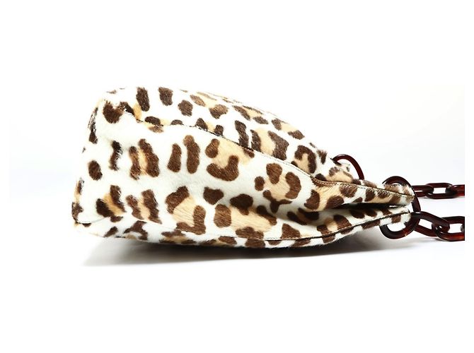 Bolso de cadena de cuero marrón con coleta y estampado de leopardo de Prada Castaño - vista 4