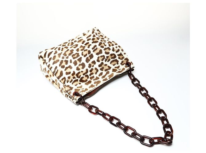 Bolso de cadena de cuero marrón con coleta y estampado de leopardo de Prada Castaño - vista 9
