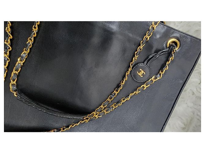Timeless Vintage schwarze Leder Tote von Chanel - Ansicht 6