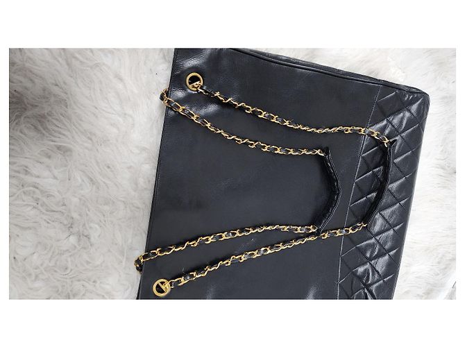 Timeless Vintage schwarze Leder Tote von Chanel - Ansicht 8