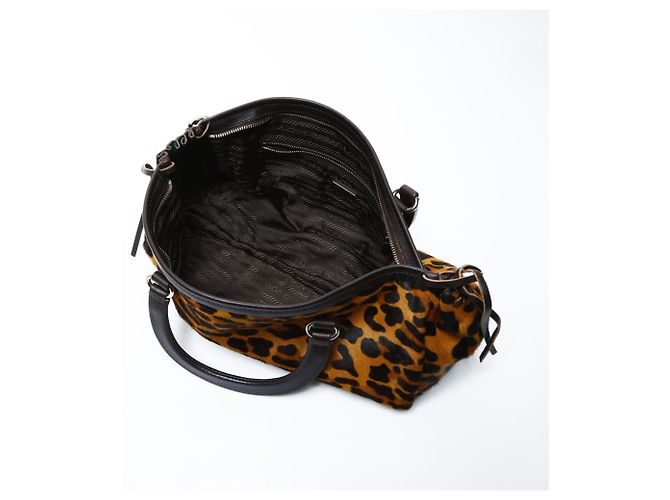 Borsa a mano in pelle di pony con stampa leopardata marrone Prada - vista 12