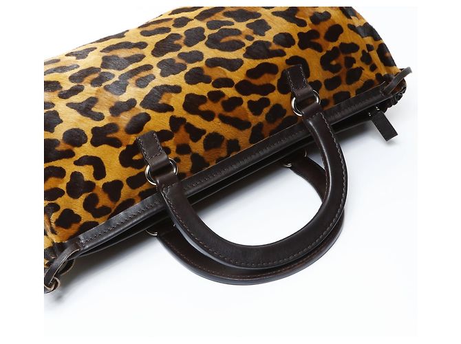 Borsa a mano in pelle di pony con stampa leopardata marrone Prada - vista 13