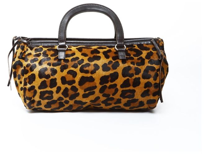 Borsa a mano in pelle di pony con stampa leopardata marrone Prada - vista 2