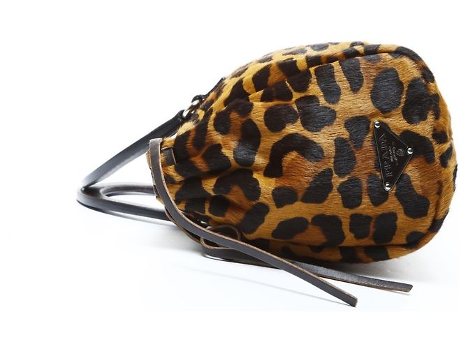 Borsa a mano in pelle di pony con stampa leopardata marrone Prada - vista 3