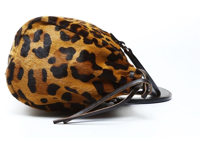 Borsa a mano in pelle di pony con stampa leopardata marrone Prada - vista 4