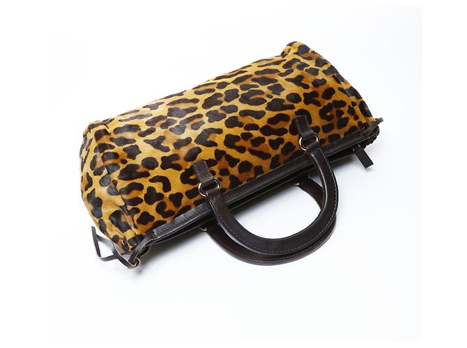 Borsa a mano in pelle di pony con stampa leopardata marrone Prada - vista 9