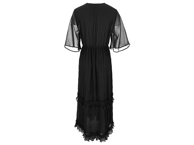 Ganni V-Ausschnitt plissiertes Maxikleid aus schwarzem Polyester - Ansicht 3