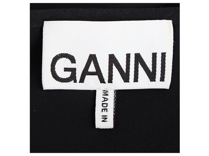 Ganni V-Ausschnitt plissiertes Maxikleid aus schwarzem Polyester - Ansicht 4