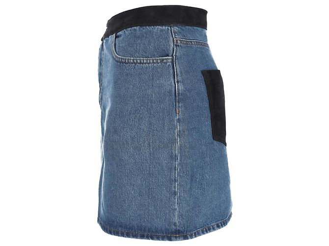 Falda Mini de Denim Contrastante Victoria Beckham en Algodón Azul - vista 2