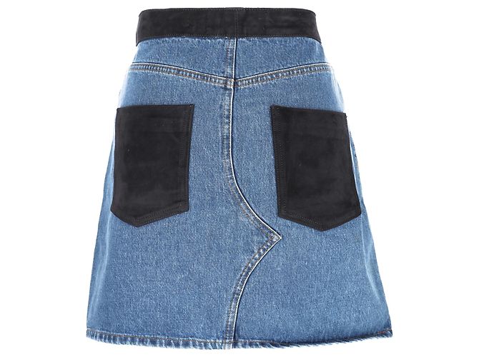 Falda Mini de Denim Contrastante Victoria Beckham en Algodón Azul - vista 3