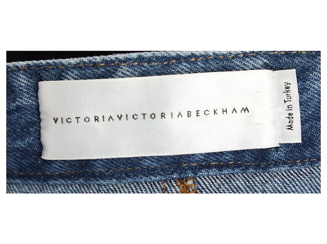 Falda Mini de Denim Contrastante Victoria Beckham en Algodón Azul - vista 4