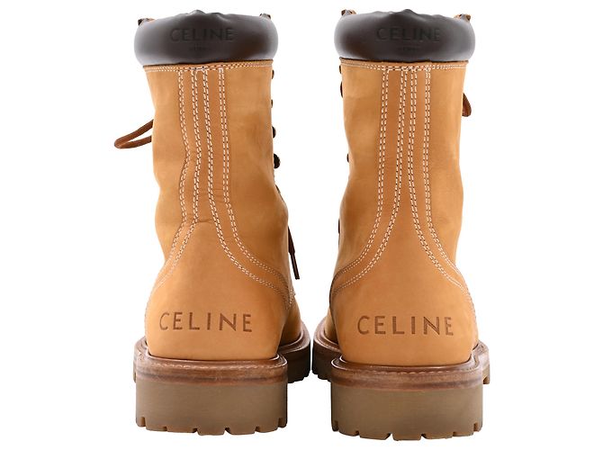 Edge Céline Botas em Nubuck Marrom com Acabamento em Couro Celine Kurt Vermelho - vista 3