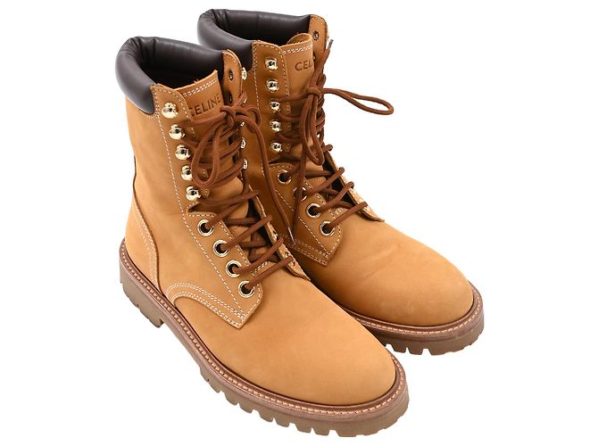 Edge Céline Botas em Nubuck Marrom com Acabamento em Couro Celine Kurt Vermelho - vista 4