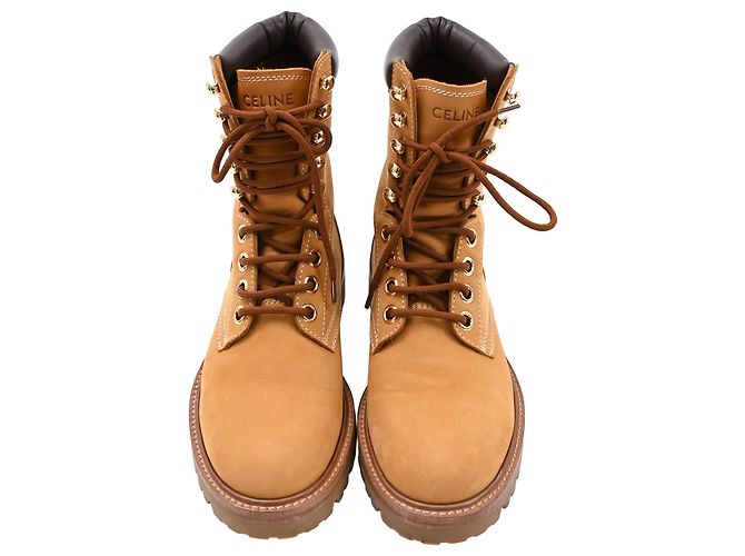 Edge Céline Botas em Nubuck Marrom com Acabamento em Couro Celine Kurt Vermelho - vista 5