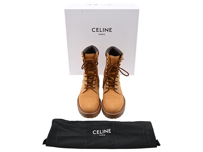 Edge Céline Botas em Nubuck Marrom com Acabamento em Couro Celine Kurt Vermelho - vista 8