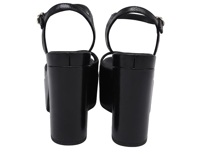 Chanel CC Ankle Strap Platform Sandals in Black Patent Leather - view 4